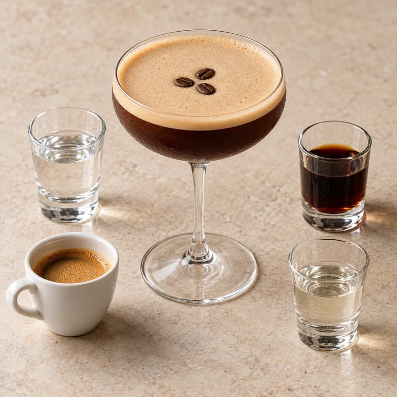 AI-generated illustration of a Espresso Martini in a chilled coupe / cocktail glass