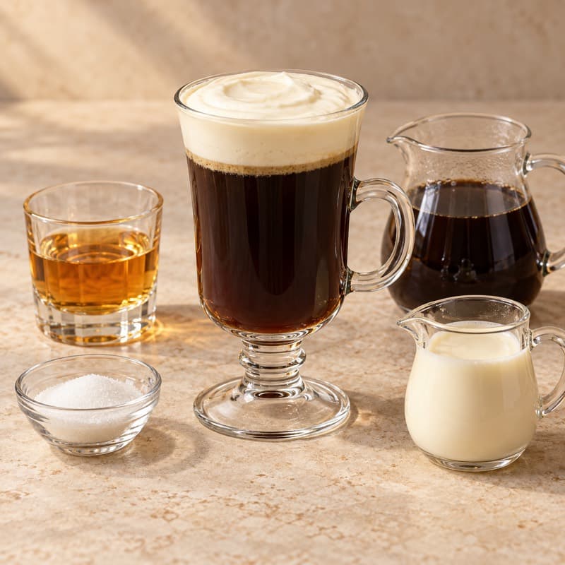 AI-generated illustration of a Irish Coffee in a heat-safe irish coffee glass
