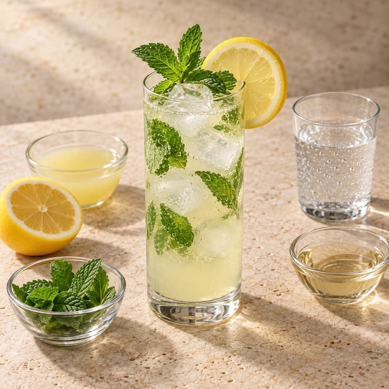 AI-generated illustration of a Mint Lemonade in a highball