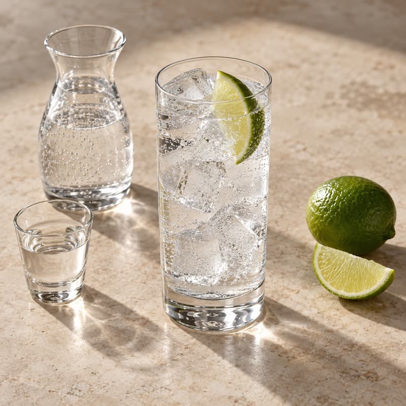 AI-generated illustration of a Vodka Soda in a highball, approximately 300–350 ml
