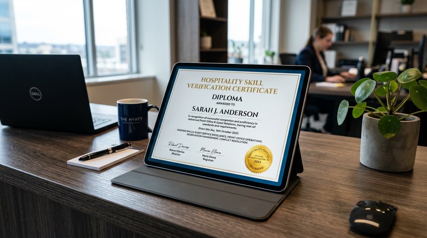 Verifiable digital hospitality skill verification certificate