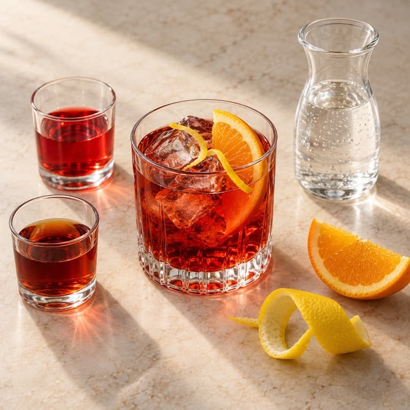 AI-generated illustration of a Americano in a old fashioned / rocks glass