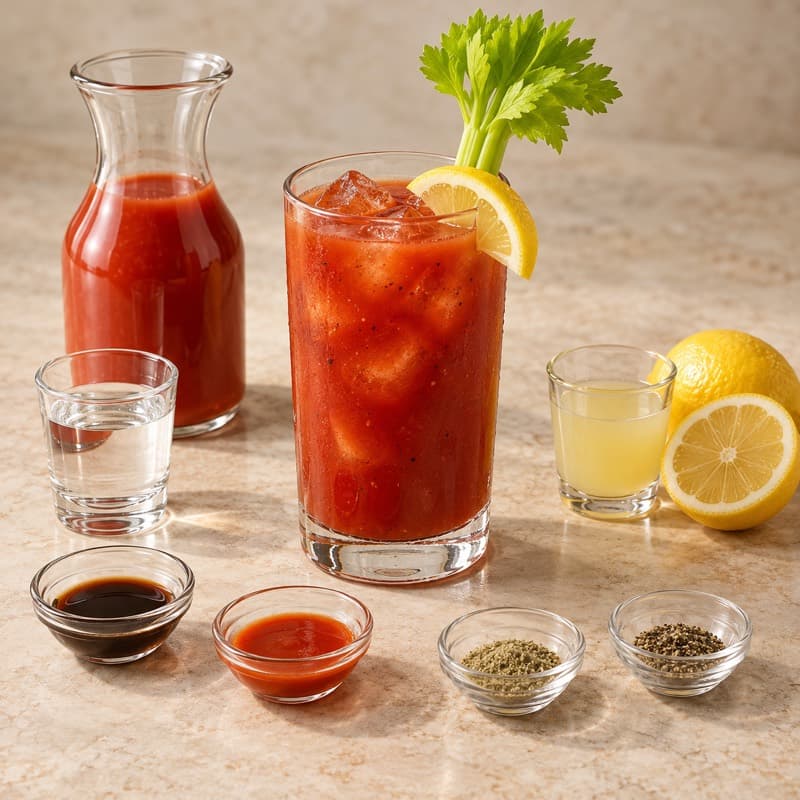 AI-generated illustration of a Bloody Mary in a highball for the on-ice version taught here