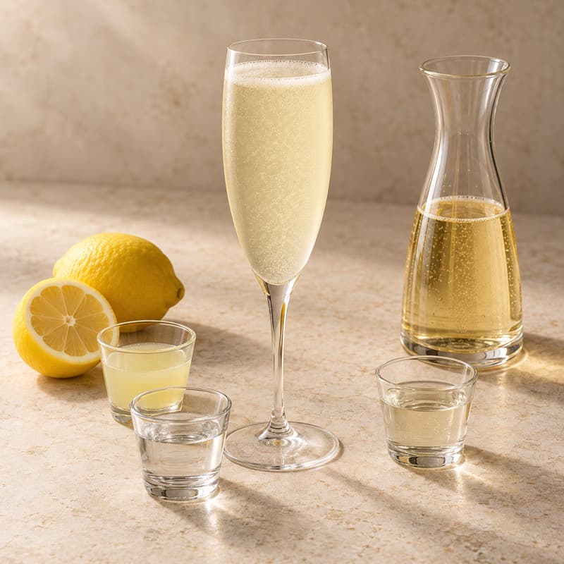 AI-generated illustration of a French 75 in a chilled champagne flute