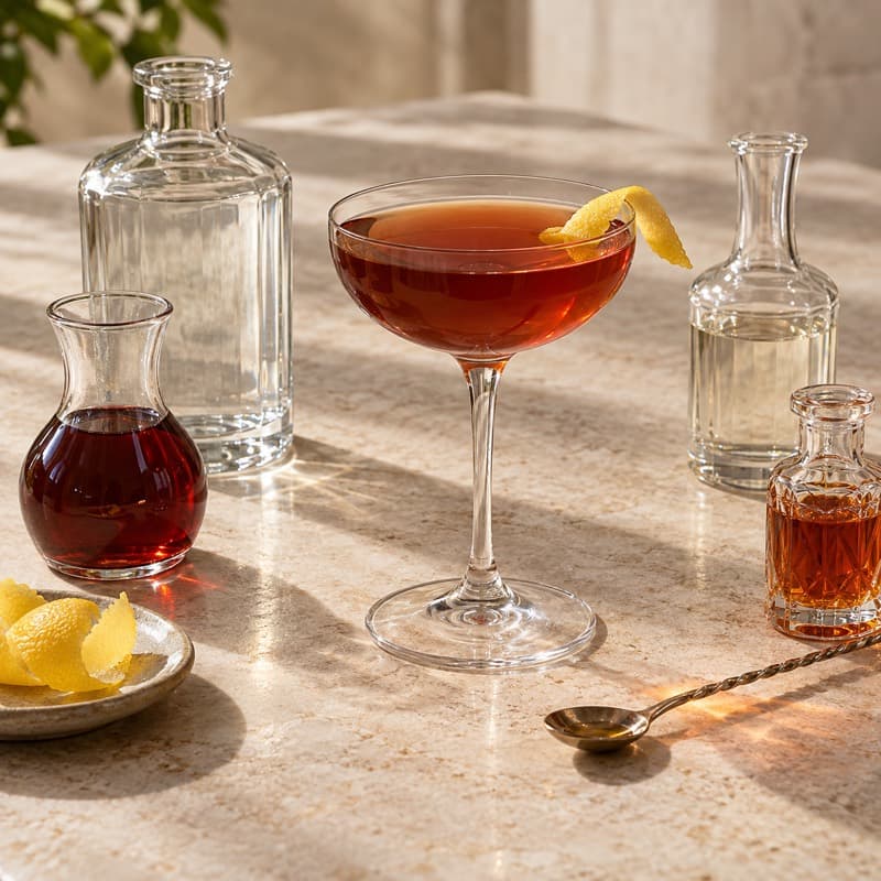 AI-generated illustration of a Martinez in a cocktail coupe