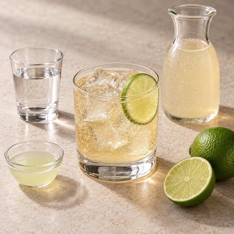 AI-generated illustration of a Moscow Mule in a rocks glass or suitable lined food-contact mule cup