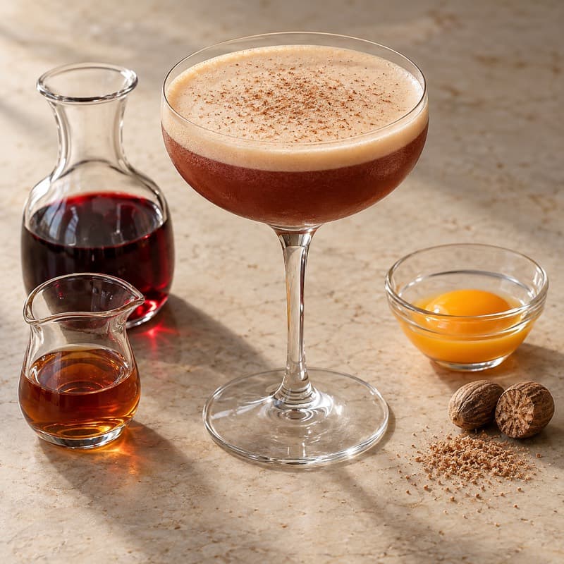 AI-generated illustration of a Porto Flip in a cocktail coupe