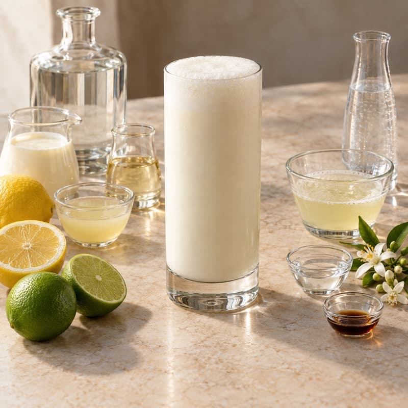 AI-generated illustration of a Ramos Fizz in a highball