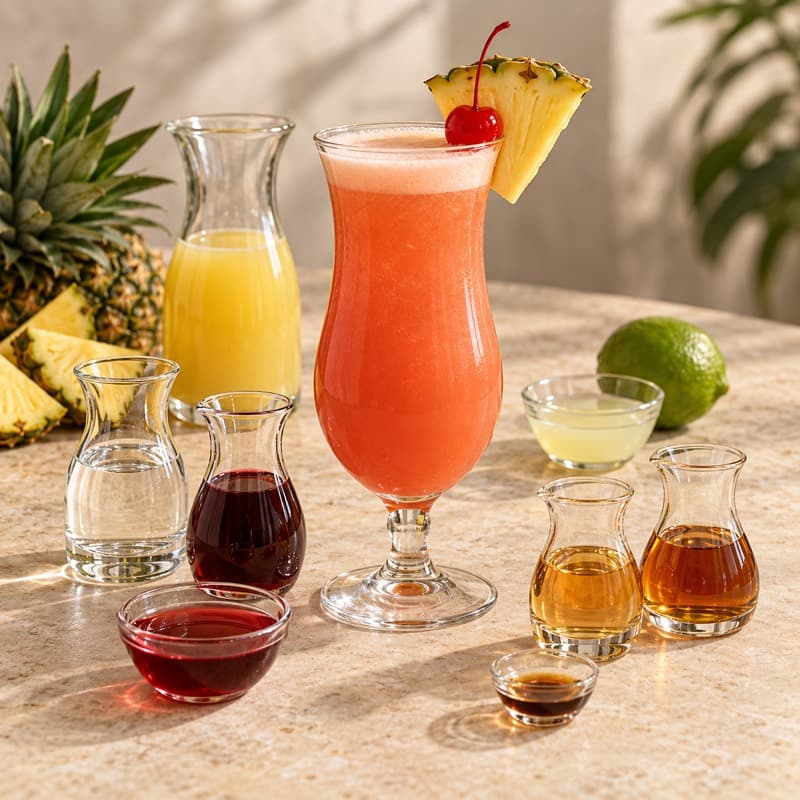 AI-generated illustration of a Singapore Sling in a hurricane glass