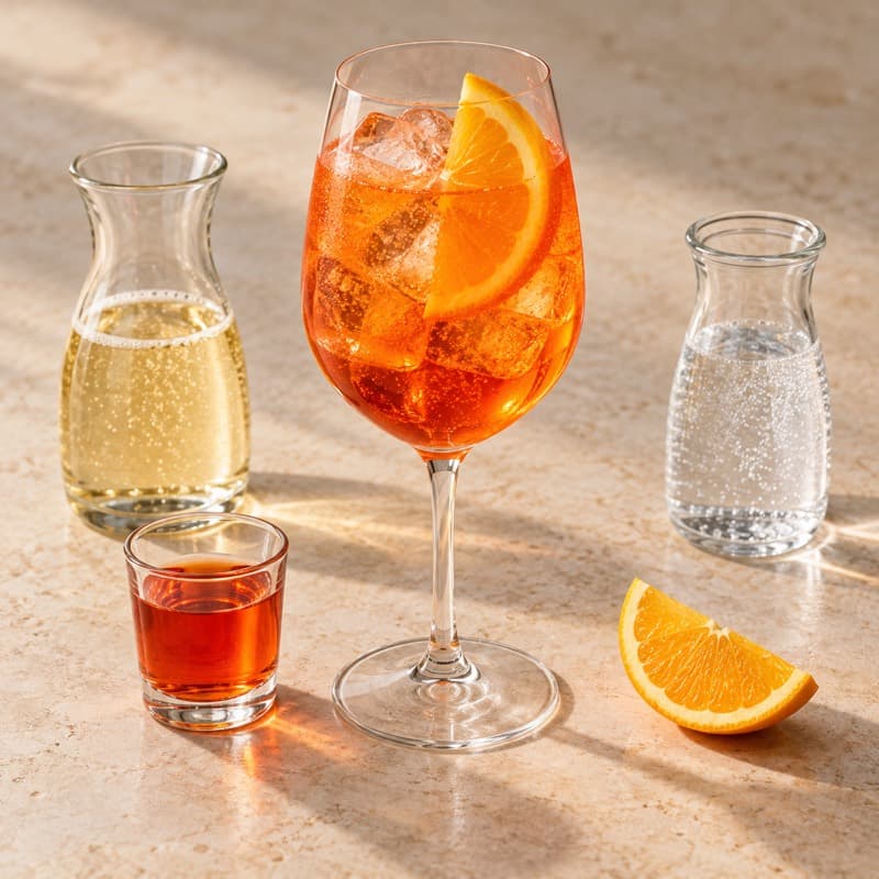 AI-generated illustration of a Spritz in a large stemmed wine glass