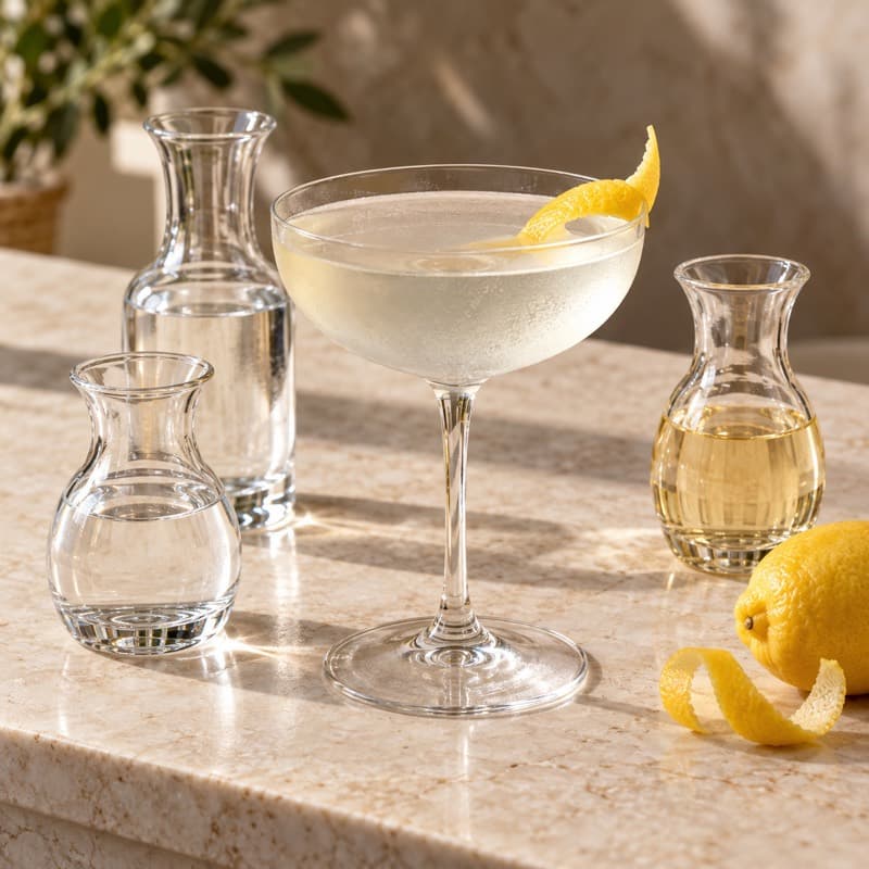 AI-generated illustration of a Vesper in a cocktail coupe