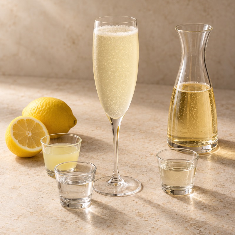 AI-generated illustration of a French 75. Follow the written recipe, not the picture.