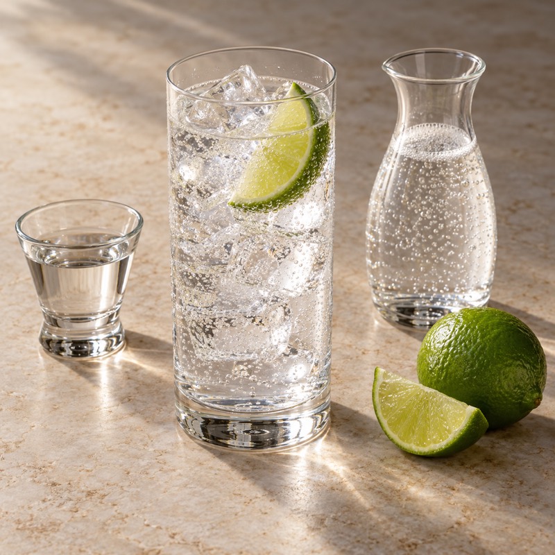 AI-generated illustration of a Gin & Tonic. Follow the written recipe, not the picture.