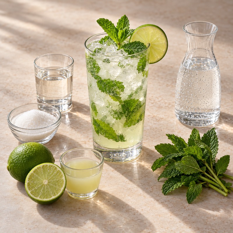 AI-generated illustration of a Mojito. Follow the written recipe, not the picture.